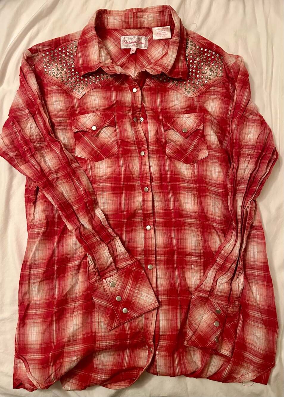 Panhandle Slim Western Shirt Rhinestones Trim Roll-Tap Long Sleeve Slim Fit M